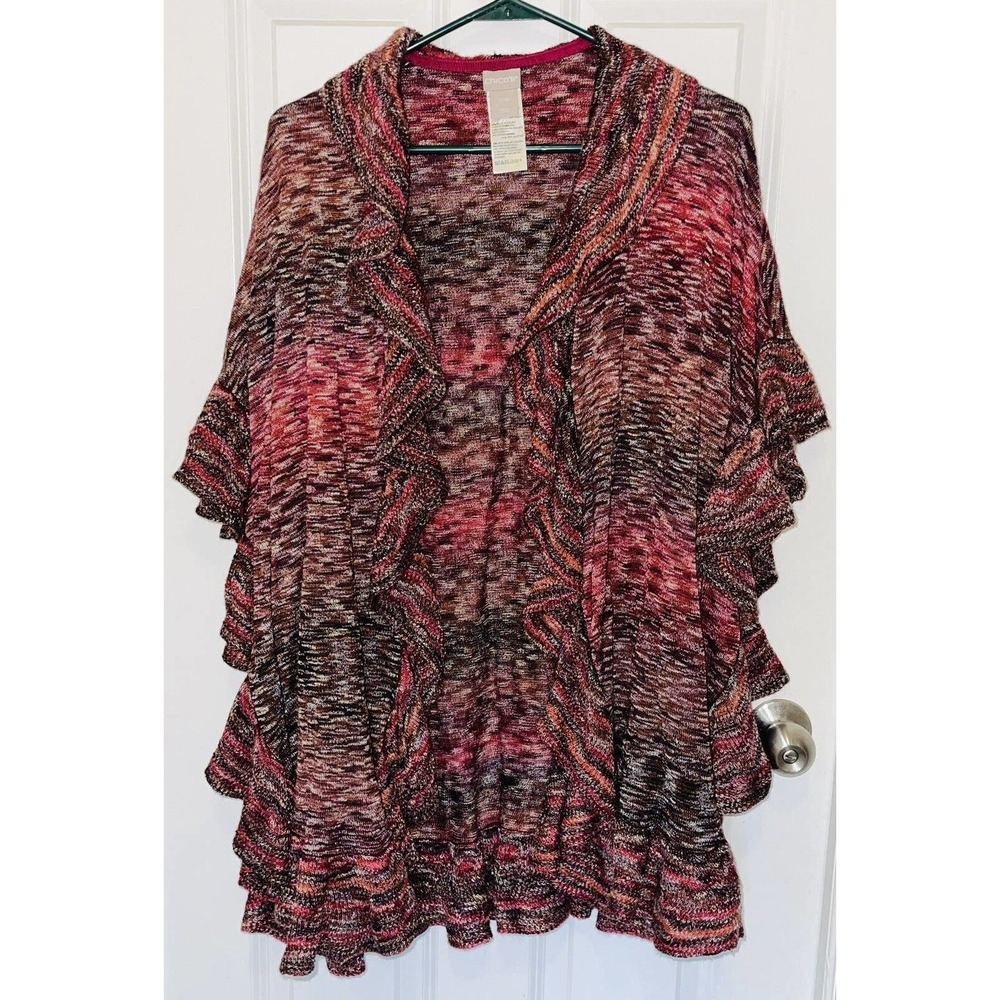 Women’s Chico’s Ruffle Knit Ruana Open Front Cardigan‎ Sweater Size Small/Medium